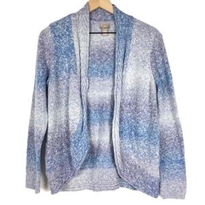 CHICO’S Cardigan Size 1 Medium Open Front Cable Knit Sweater Ombré Tie Dye Space